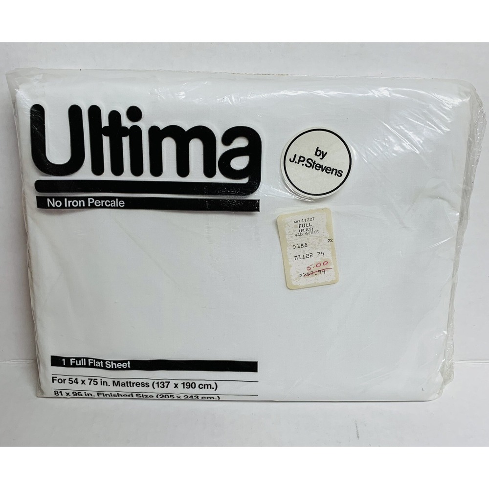 Ultima by J.P. Stevens Full Flat Sheet White No Iron Percale Vintage USA Made